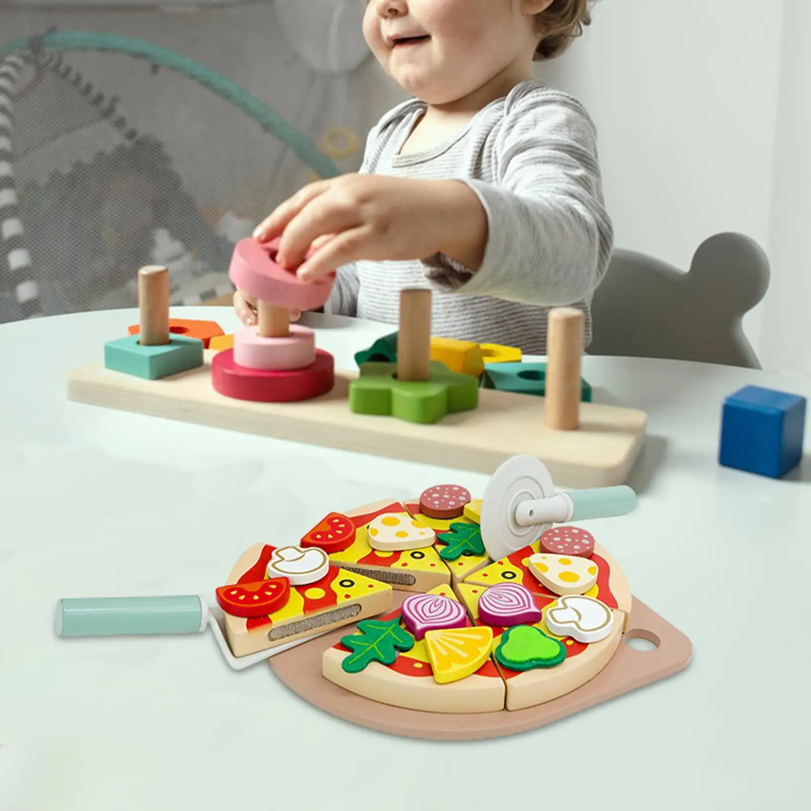 Wooden Pizza Toys Educational Pizza Play Food Set for 3 4 5 Year Old Girls