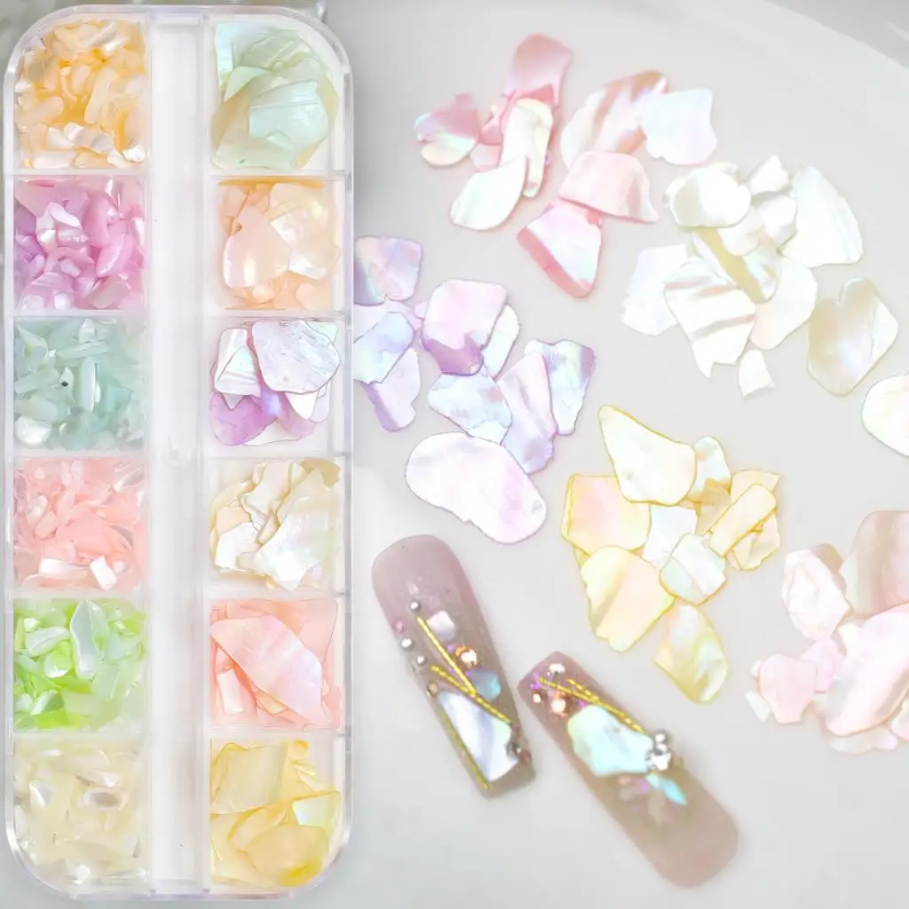 1 caixa irregular mudança de cor fatia de abalone concha do mar natural fragmento de pedra prego paillette decoração diy acessórios de manicure