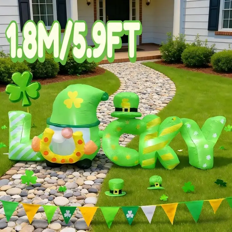

1.8M/5.9FT St.Patrick's Day Inflatable Toy DIY Elf Decor Holiday Lucky Yard Decor LED Light Decor St.Patrick's Day Gift Ornament