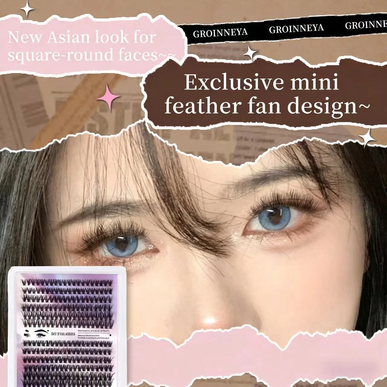 Mignon Style Preppy Volume faux cils naturel mince queue de poisson faux cils sans colle cils individuels cils segmentés