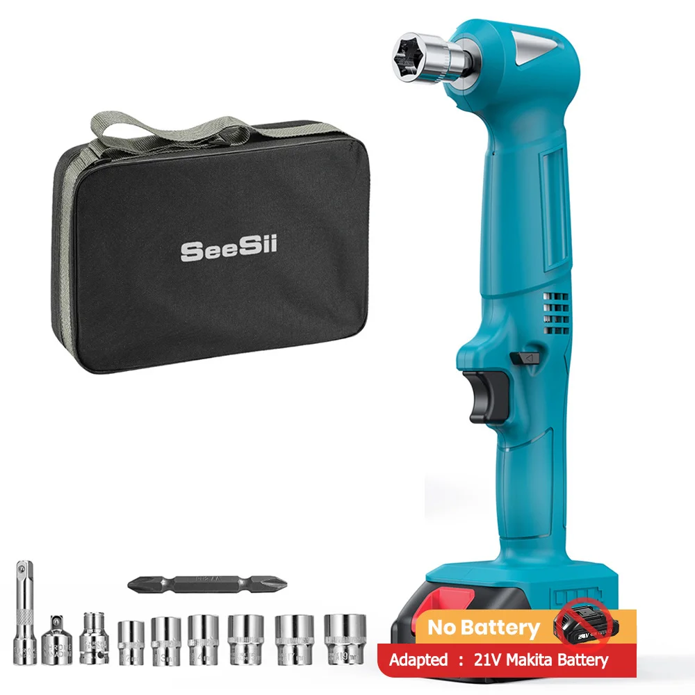 

SEESII 3/8'' 90Nm Electric Wrench Cordless Right Angle Ratchet Wrenches 21V Car Repair Power Tools for Makita 18v Battery ﻿