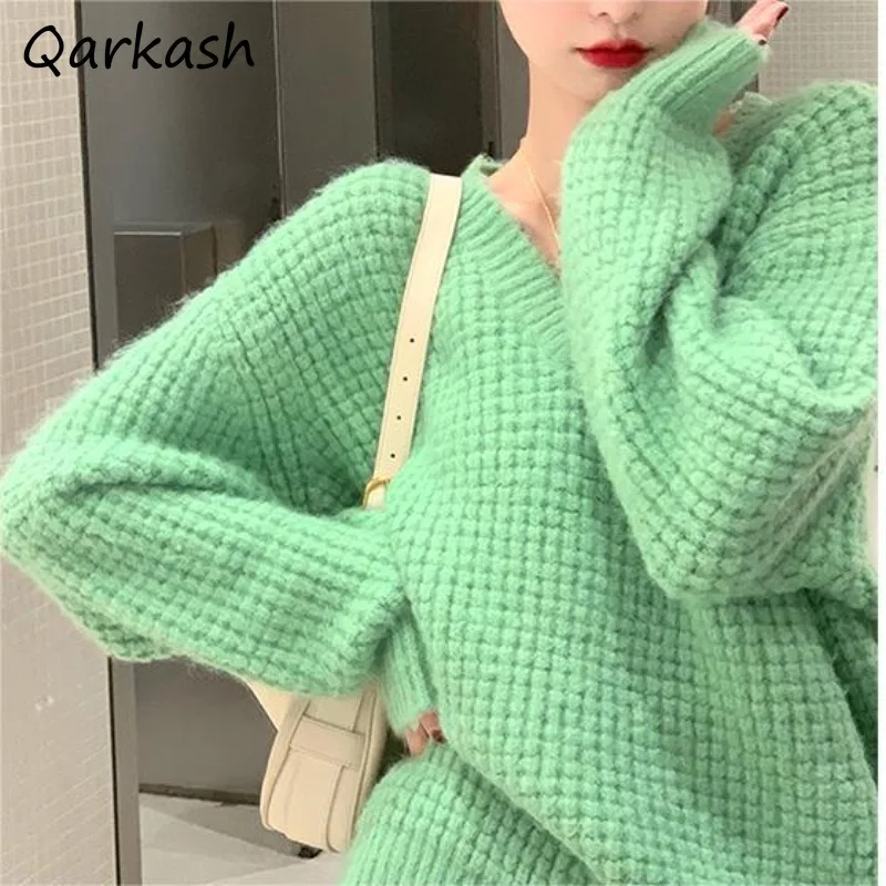 

Pullovers Women Autumn New Gentle V-neck Sweaters Daily Retro Japanese Style Loose Outerwear Pullover Long Sleeve Knitted Tops