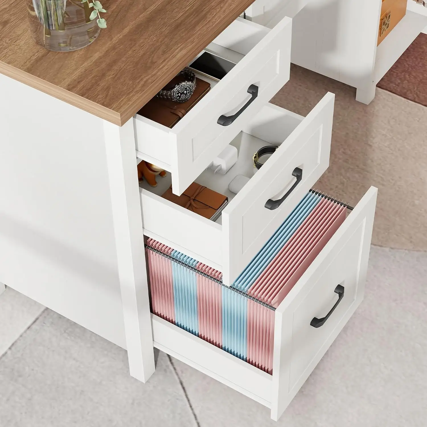 Farmhouse 61'' Executive Desk with 5 Drawers,Brown Top