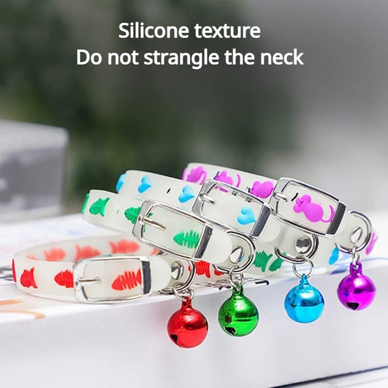 Pet Collar with Bell Luminescence Cat Necklace Small Dog Glow Collars Adjustable Safety Ring Anti Night Lost Collar Pet Supplies