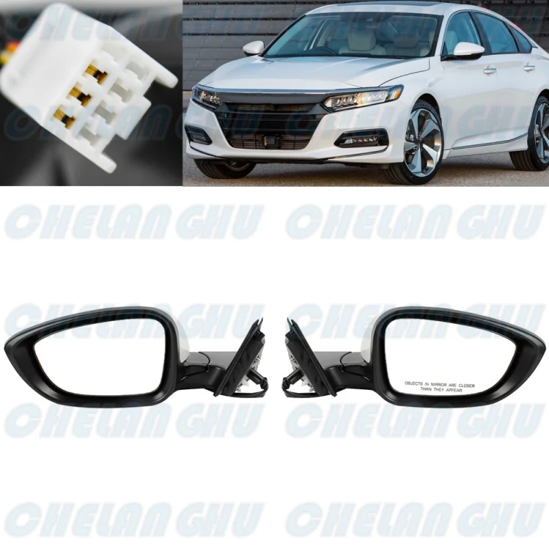 For Honda Accord 2018 2019 2020 2021 2022 2023 1 Pair 3 Pins White painted Power Adjust mirror assembly