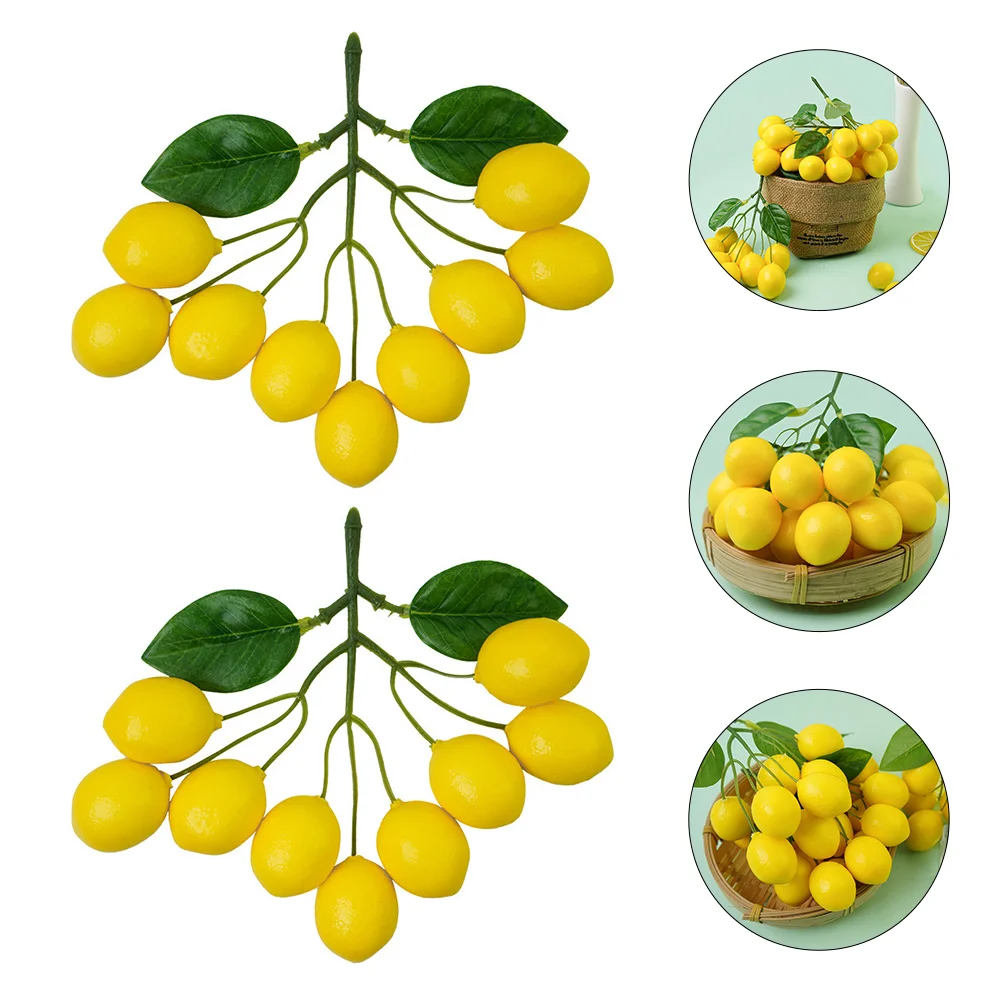 2 Strings Imitation Lemon Skewers Artificial Fruit Kitchen Decor Lemons Props Fake Foam Decorations for