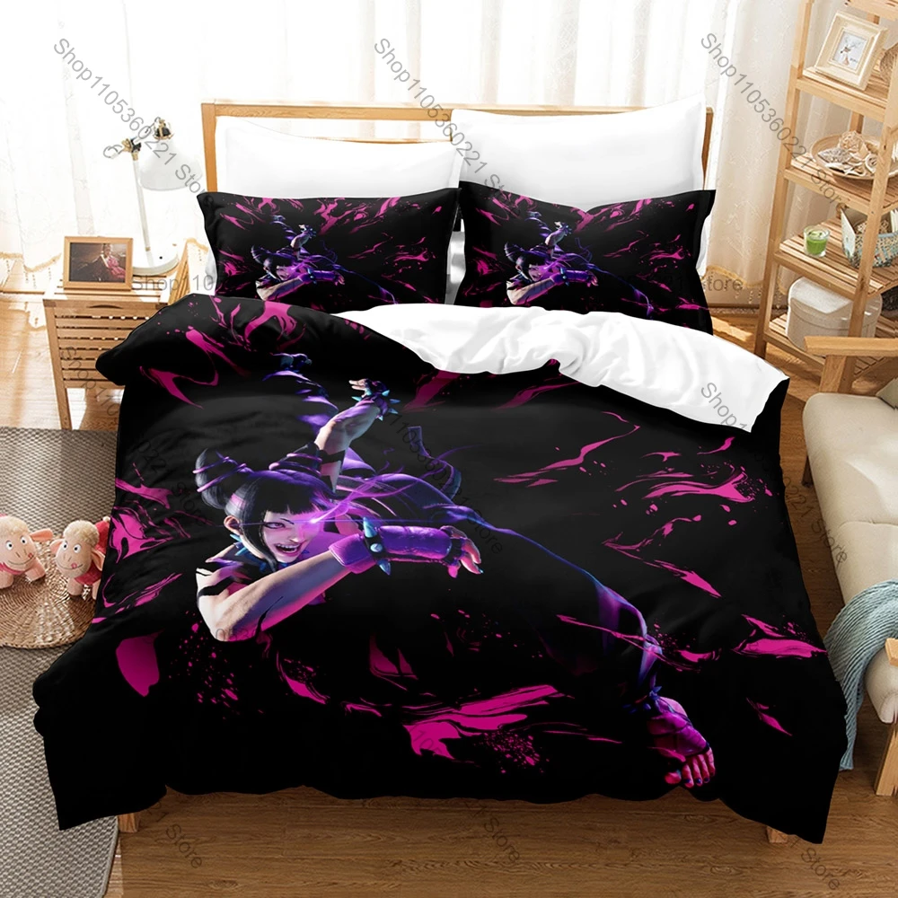 Juri Han Bedding Set 3Pcs Duvet Cover Pillowcase Street Fighter Game Anime Style Soft Bed Set Twin Full Queen King