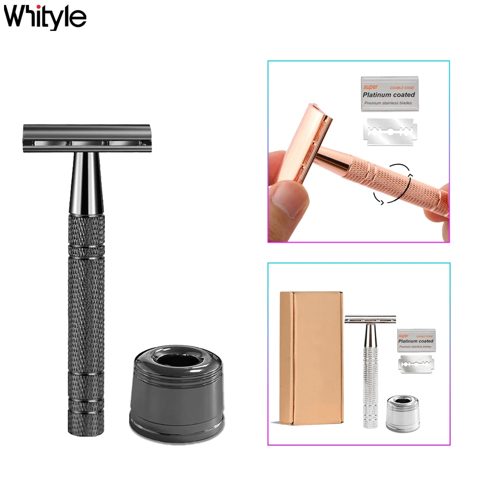 

Whityle 06TS Double Edge Safety Razor Popular Manual Wet Shaving Classical Shaver for Men & Women With 5 Platinum Blade