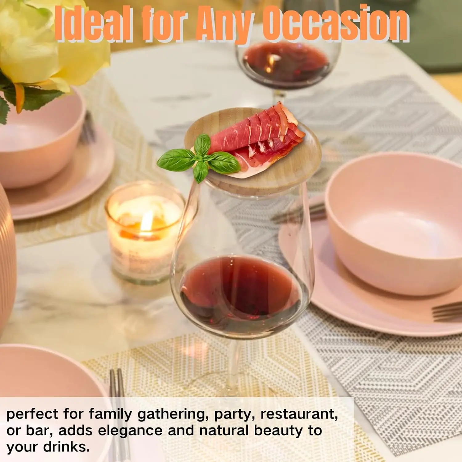 Wine Glass Charcuterie Topper Bamboo Wine Glass Cover Coasters Plate Drinking Glass Covers Wood Glass Toppers for Family Party