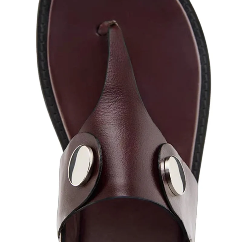 Withered Nordic Minimalist Genuine Leather Comfortable Mules Slippers Summer Burgundy Elegant Flat Sandals For Women