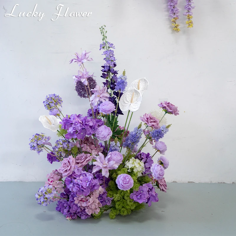 Elegant Purple Wedding Flower Set Artificial Flower Row Road Leading Flower Ball Wedding Decoration Welcom Sign Decor Floor Row
