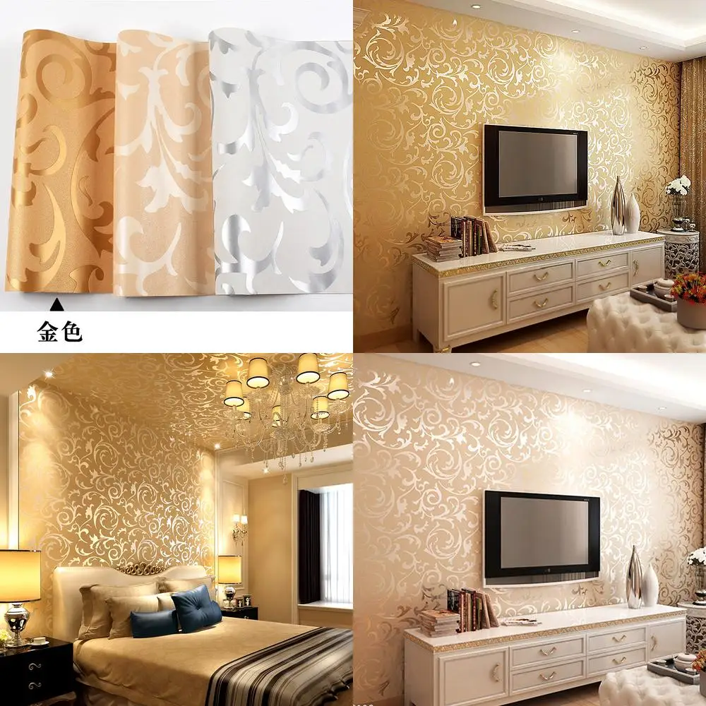 

Modern Minimalist 3D Stereo TV Background Wall Wallpaper Living Room Bedroom European Style Golden Hook Floral Acanthus Leaf Wal