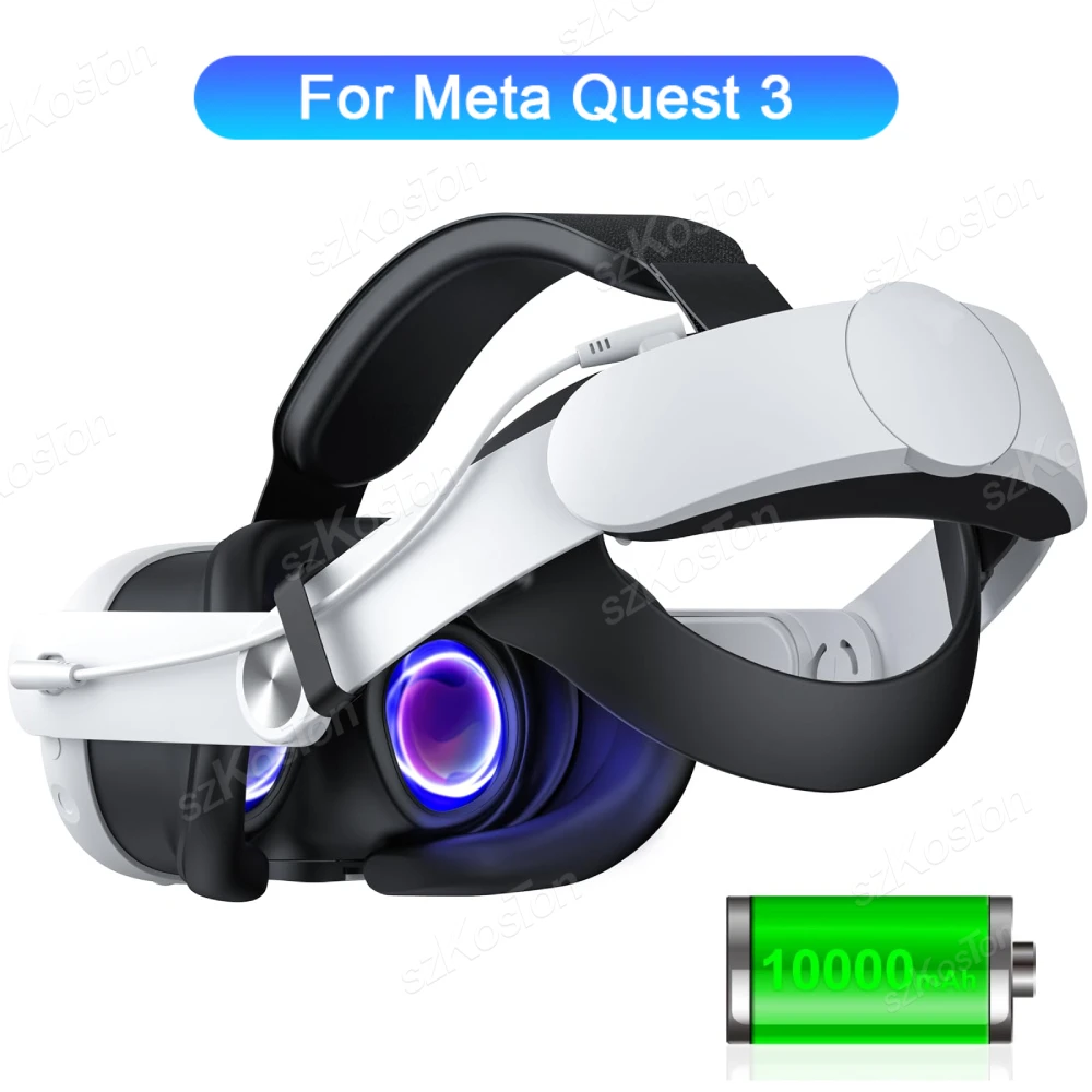 

Ремешок на голову с аккумулятором для гарнитуры Meta Quest 3 VR, 10000 мАч, ремешок для быстрой зарядки, удлиненный 4 часа воспроизведения для Meta Quest 3, аксессуары