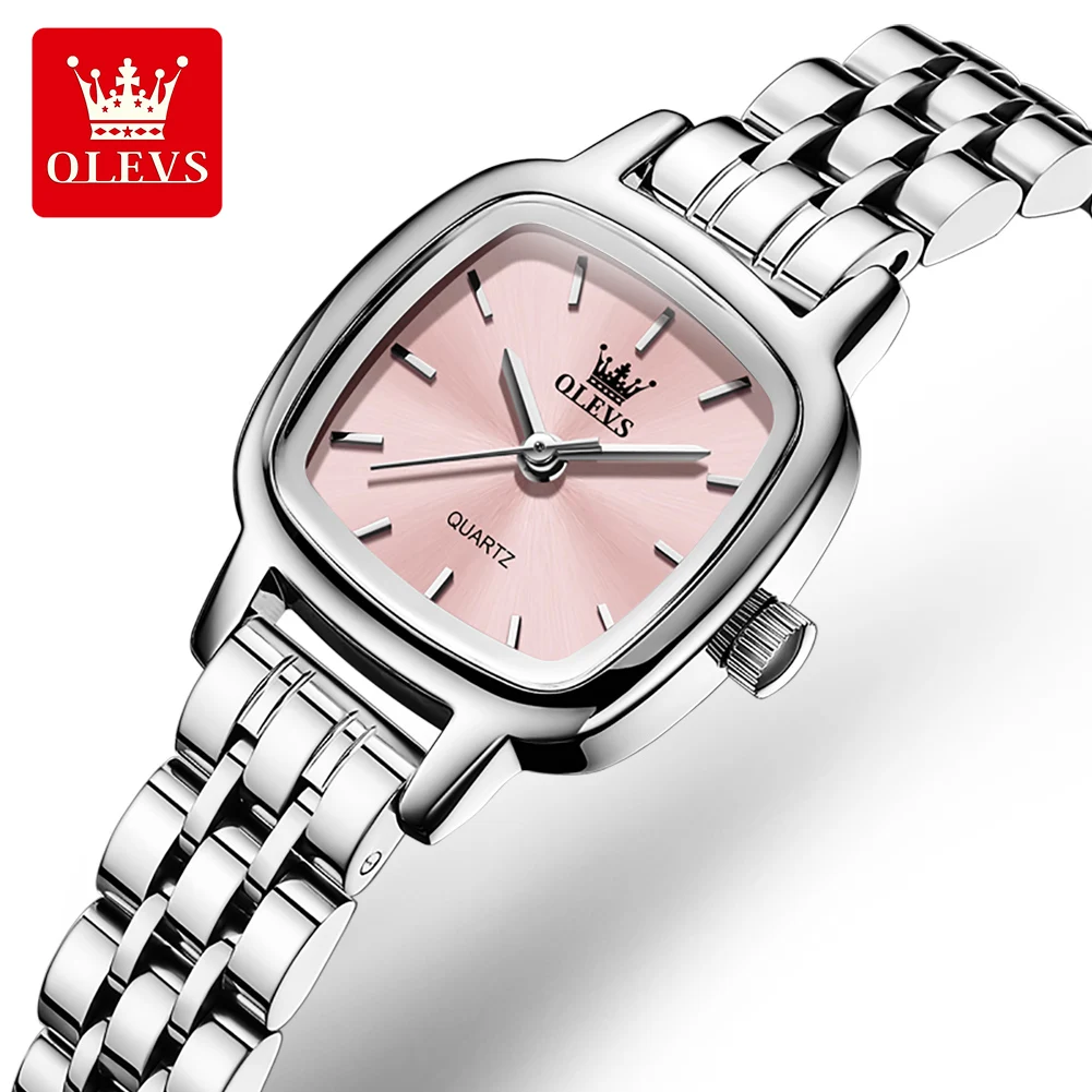 OLEVS 5675 NEW Woman Watch Elegant Square Waterproof Ladies Wristwatch Gifts Original Solid Steel Strap Quartz Watches For Women
