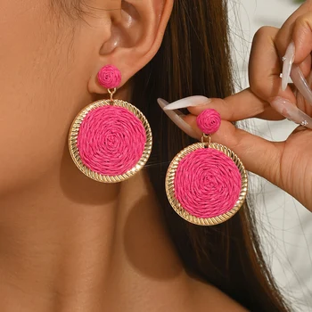 Bohemian-style round pendant earrings