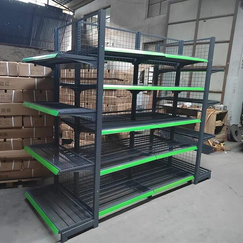 custom.Metal Mesh Laminate Supermarket Retail Snack Shop Multi-tier Convenience Display Shelf