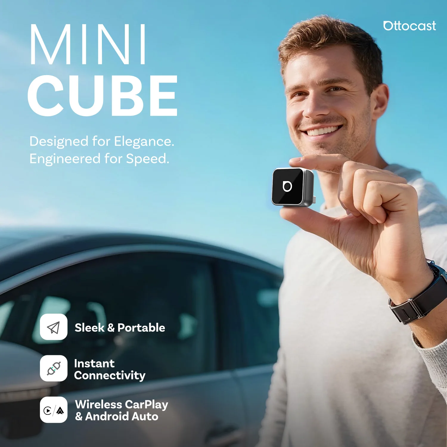 

2025 Ottocast Mini CUBE Wireless CarPlay Android Auto Adapter for iPhone Android Phone Smallest 2 IN 1 USB Dongle Fast Connect