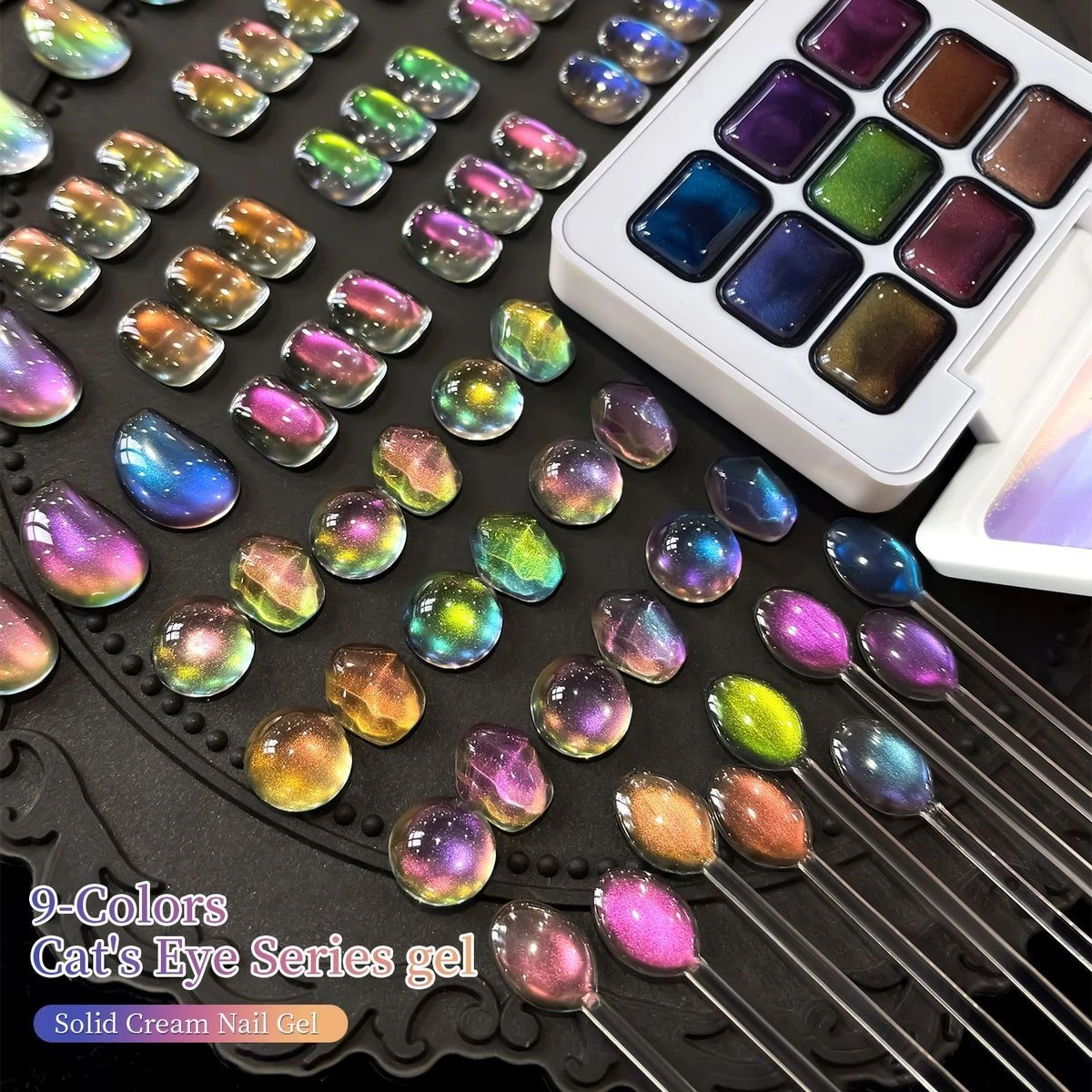 9-Farben-Multichrom-Katzenaugen-Gel-Palette, hochdichter magnetischer Chamäleon-Nagellack, Aurora-Shifting-Nagelkunst-Gel – Detail 4