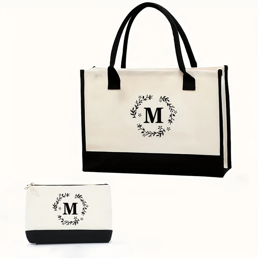

Simple classic letter print men's shoulder bag large capacity canvas parent bag travel shoulder bag shopping bag