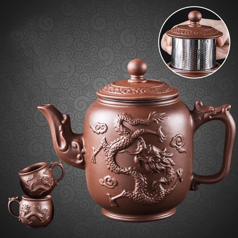 

Yixing Purple clay teapot with Built-in Stainless Steel Filter Tea Maker for Household High-capacity Kung Fu Teapot Teacup Set