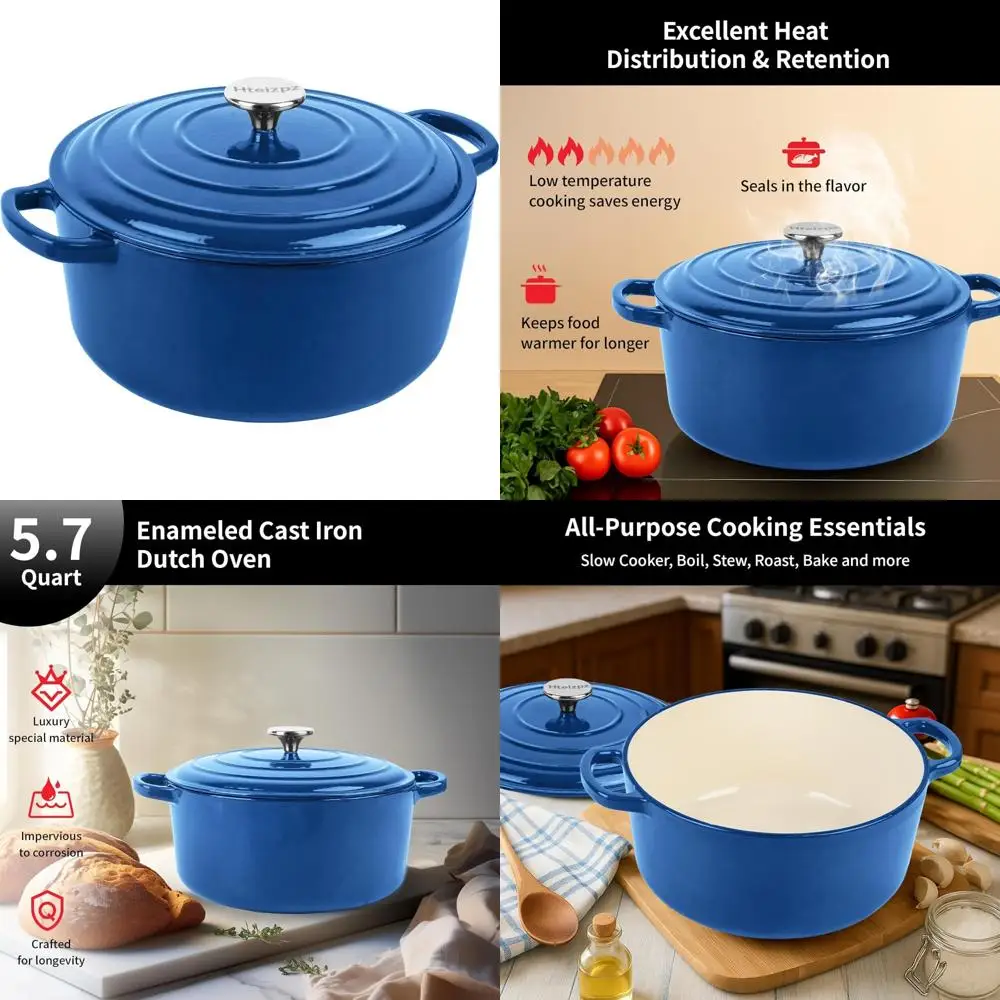 

Безопасная в духовке эмалированная чугунная голландская печь емкостью 5,7 литра для выпечки хлеба, подходит для выпечки хлеба, до 500 ° F, идеально подходит для домашних курей