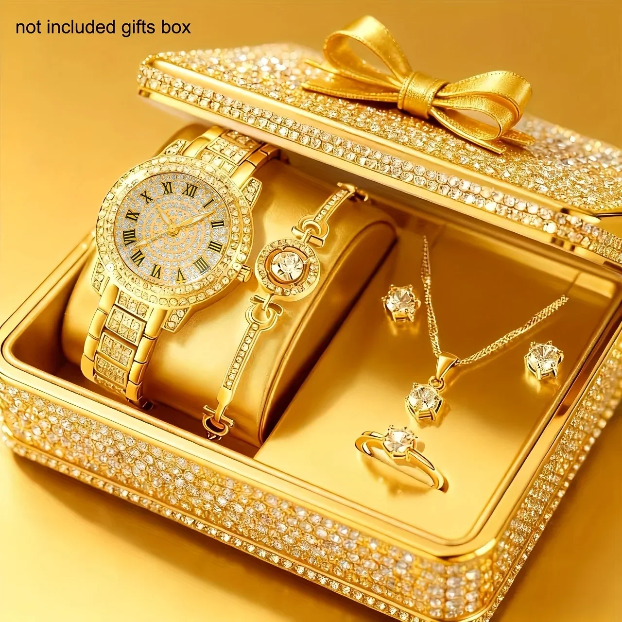Ladies' exquisite and elegant quartz watch+jewelry set (6 pieces/set), box not included