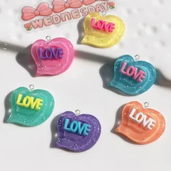 10Pcs New glitter love heart resin charms pendants for jewelry making bracelets necklace earrings accessories flatback cabochon