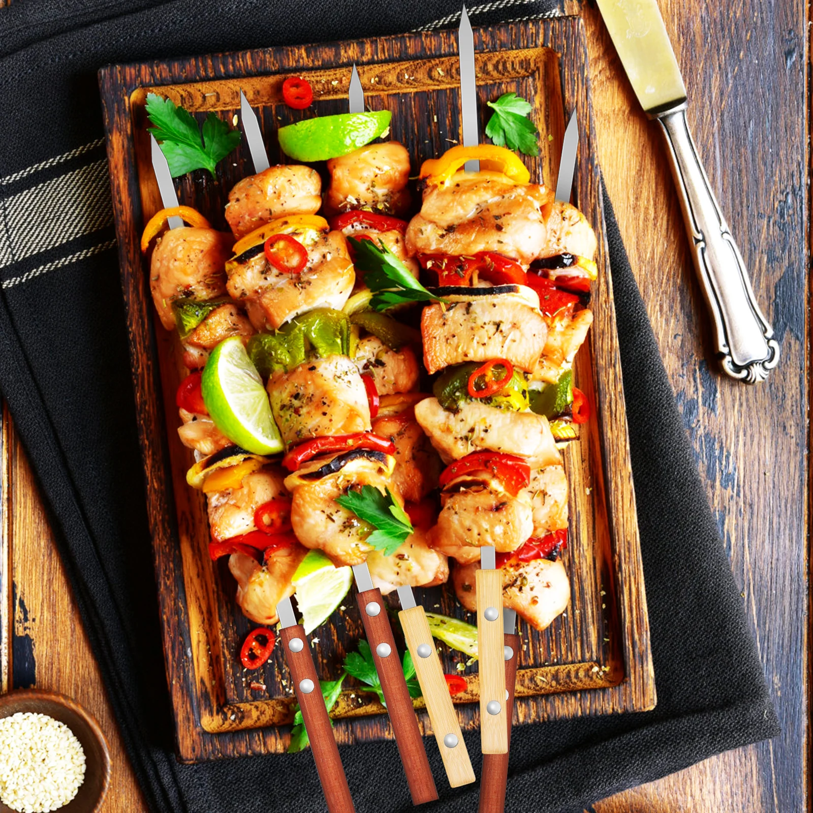 

12 Pcs BBQ Skewers 6 6 Bamboo 40cm Stainless Steel Wood H Reusable Easy Clean For Barbecue Camping Grill Accessories