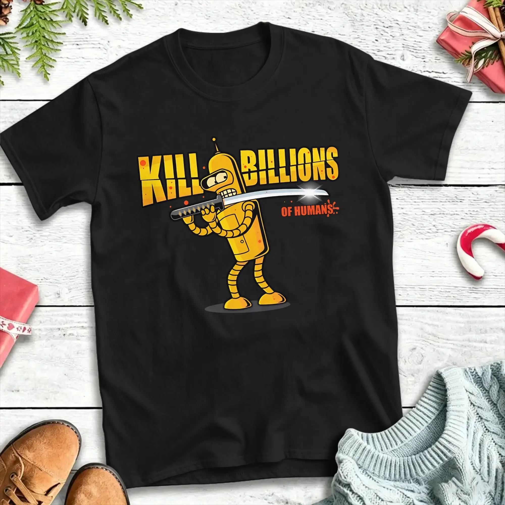 Fashion Futuramas Benders Meets Kills Bills T-Shirt Men 100%Cotton Short Sleeve  Round Neck Summer Tops Shirts