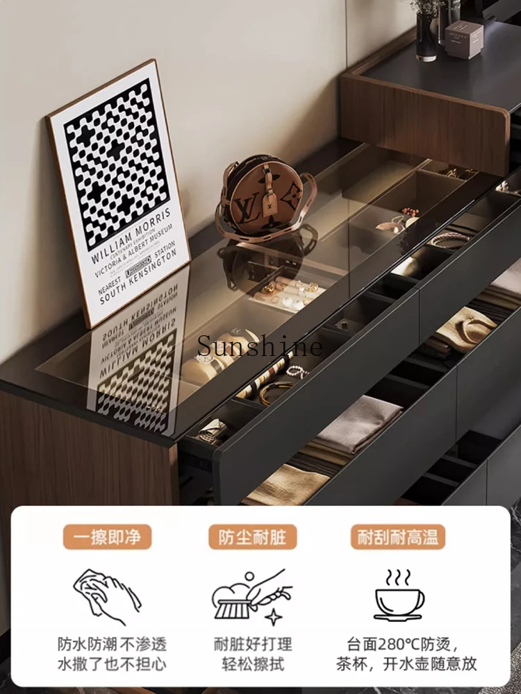 Minimalist black solid wood dresser, chest, integrated flip-top bedroom, end of bed corner, high-end storage