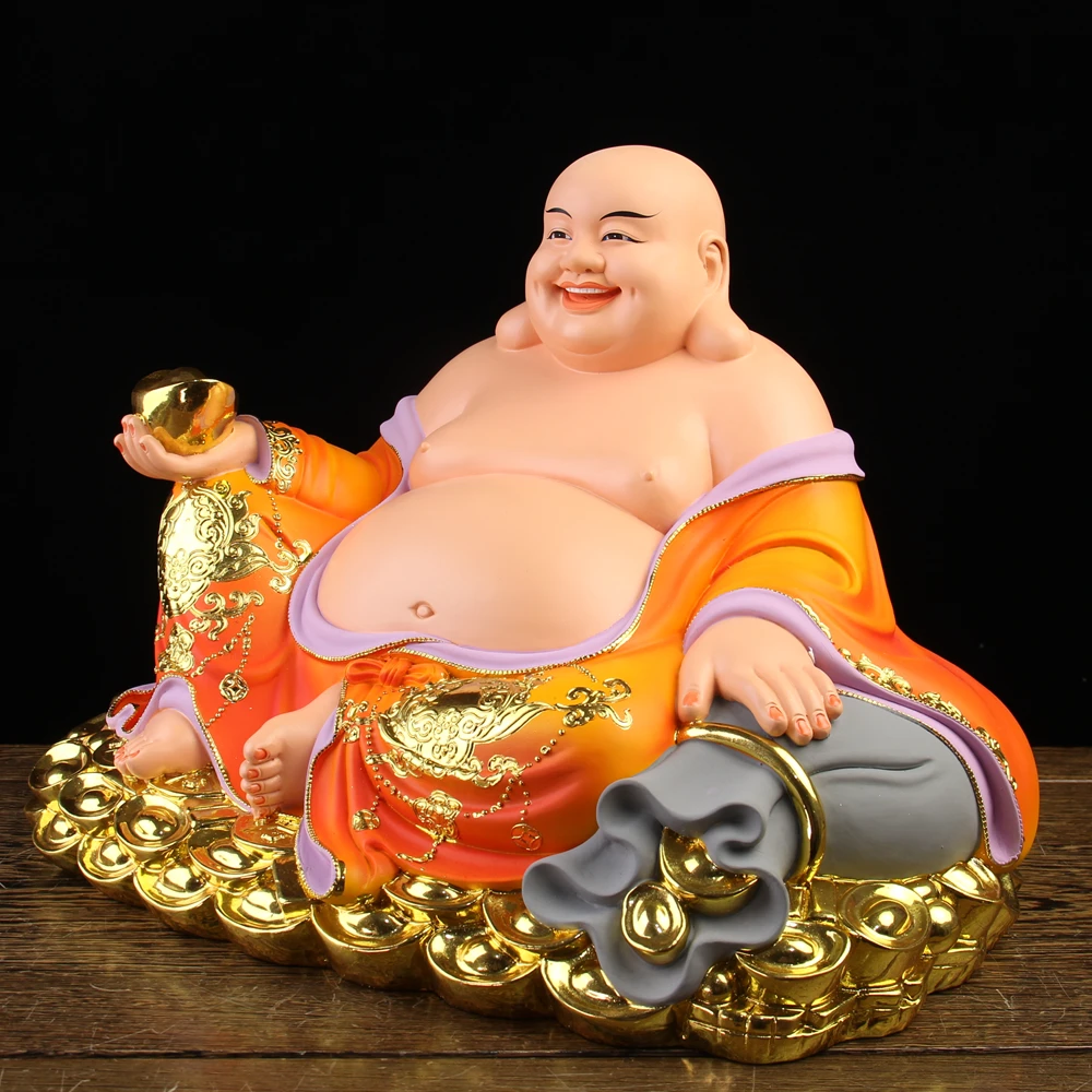 GOOD LUCK Maitreya Buddha God of wealth figure home Altar shop Worship efficacious Talisman family Goddess Mascot statue