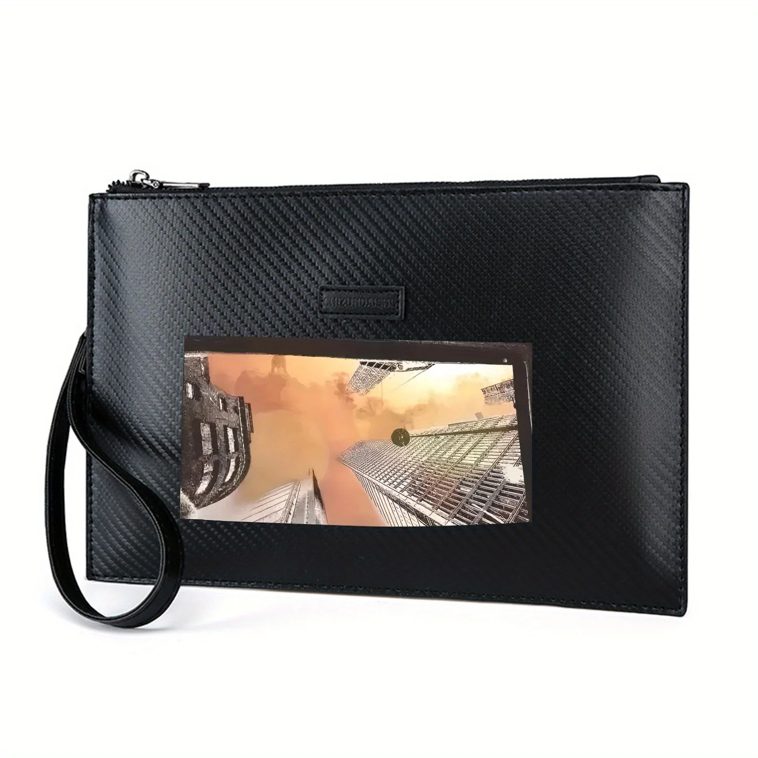 هياكل البناء الغيوم عرض السماء مجردة أنيقة مطبوعة حقيبة يد رجالية من البولي يوريثان عصرية وعملية للحمل اليومي #1