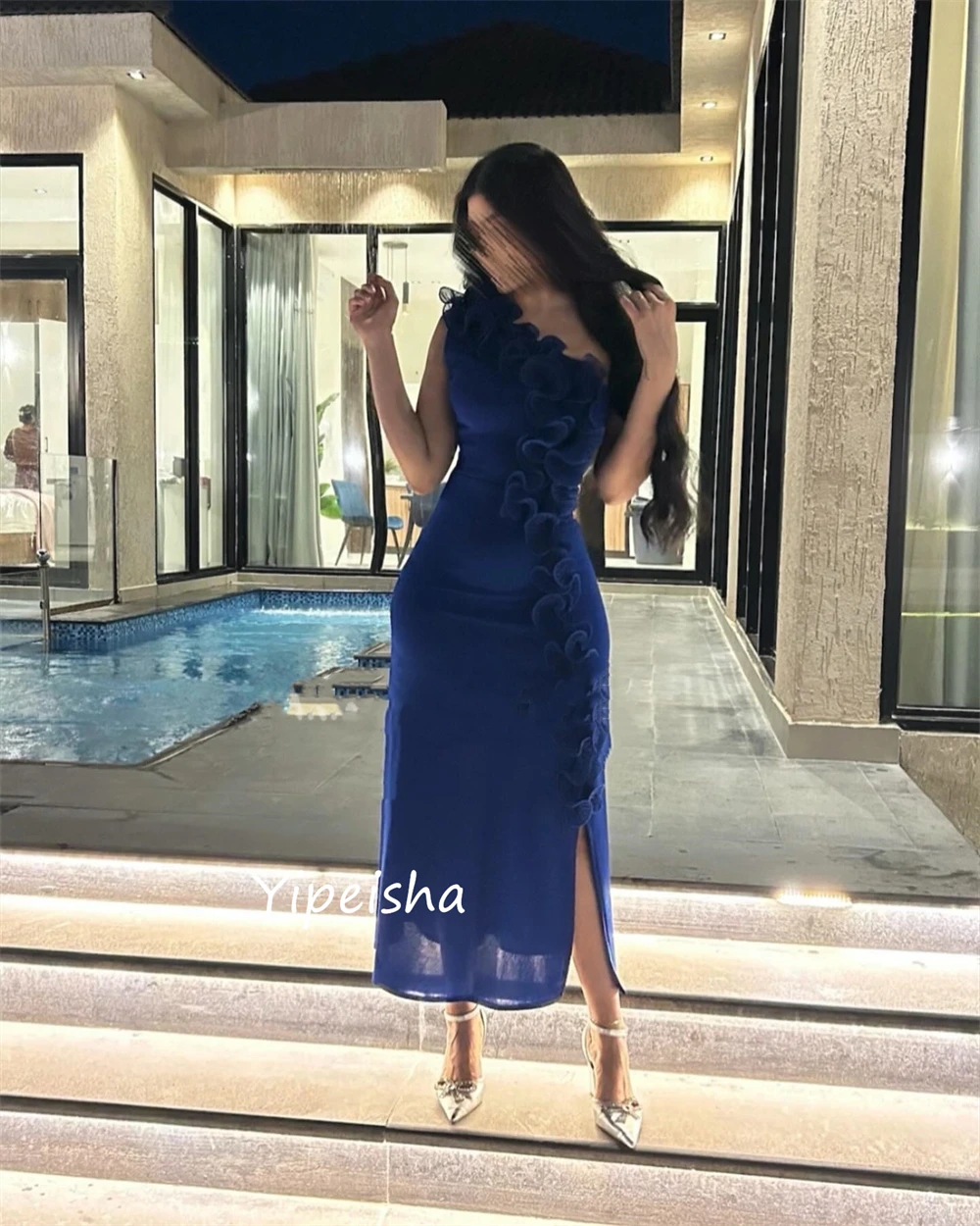 Yipeisha Fashion High Quality One-shoulder A-line Formal Ocassion Gown Anke length Charmeuse Evening Dresses