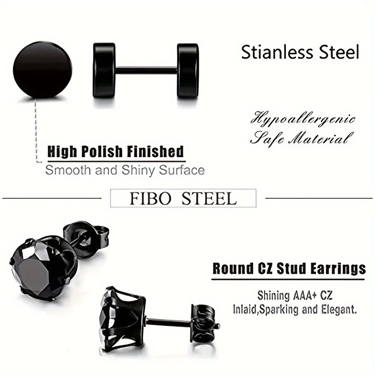 5 Pairs Stainless Steel Stud Earrings For Men, Cubic Zirconia Round Square Stud Earrings, Holiday Party Gift