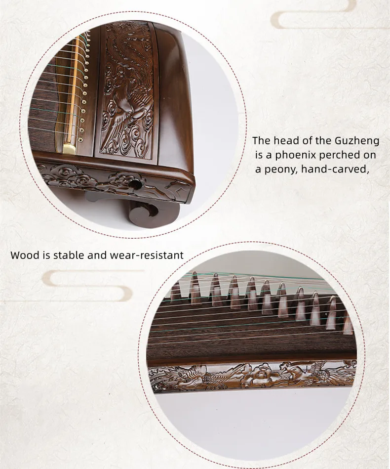 high-grade 21 string  Guqin style carving guzheng Nanmu phoenix perched on peony pattern guzheng  chinese zither