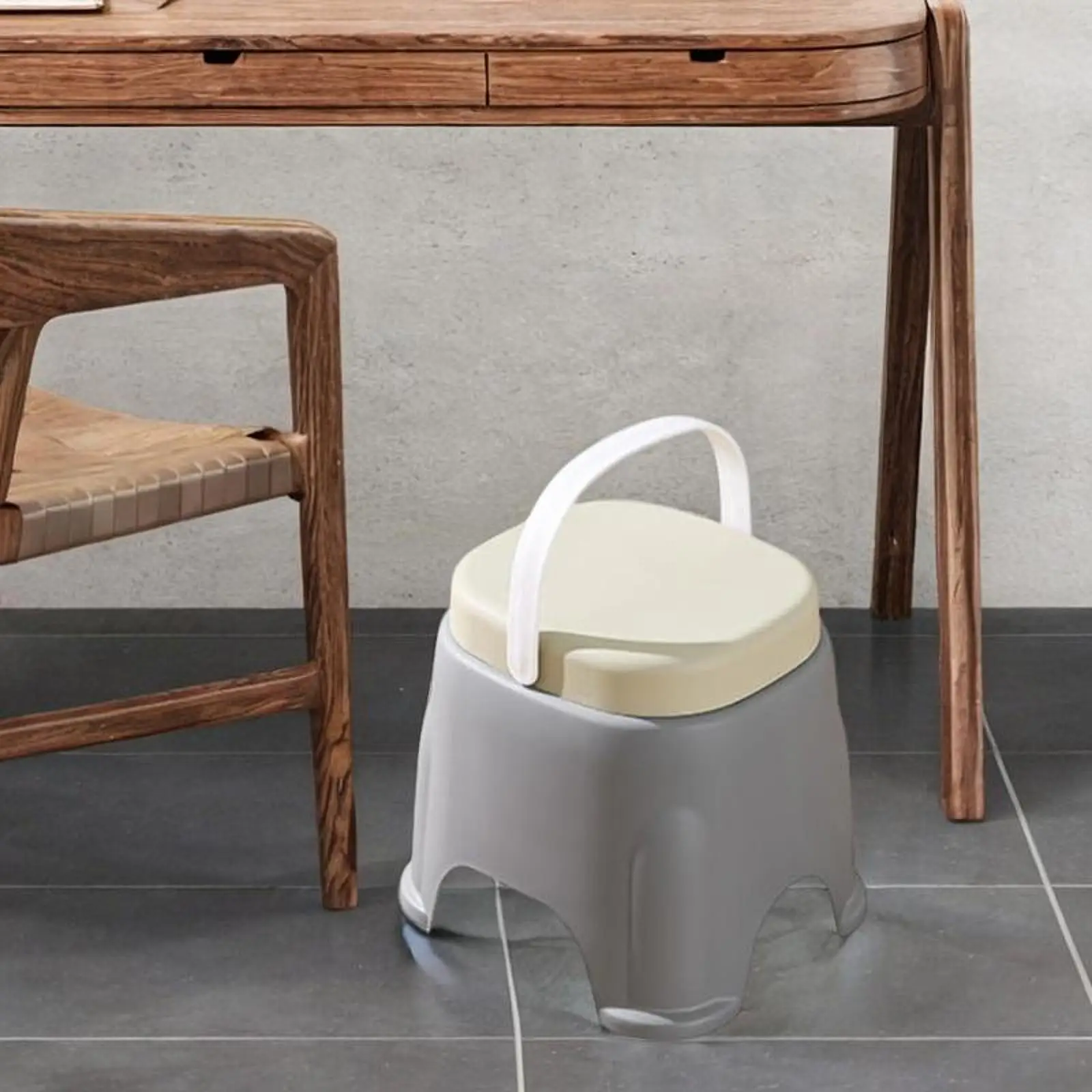 Bath Stool Foot Rest with Handle Strong Bearing Sitting Stool Low Stool Shoe Bench Short Stool for Laundry Garage Household