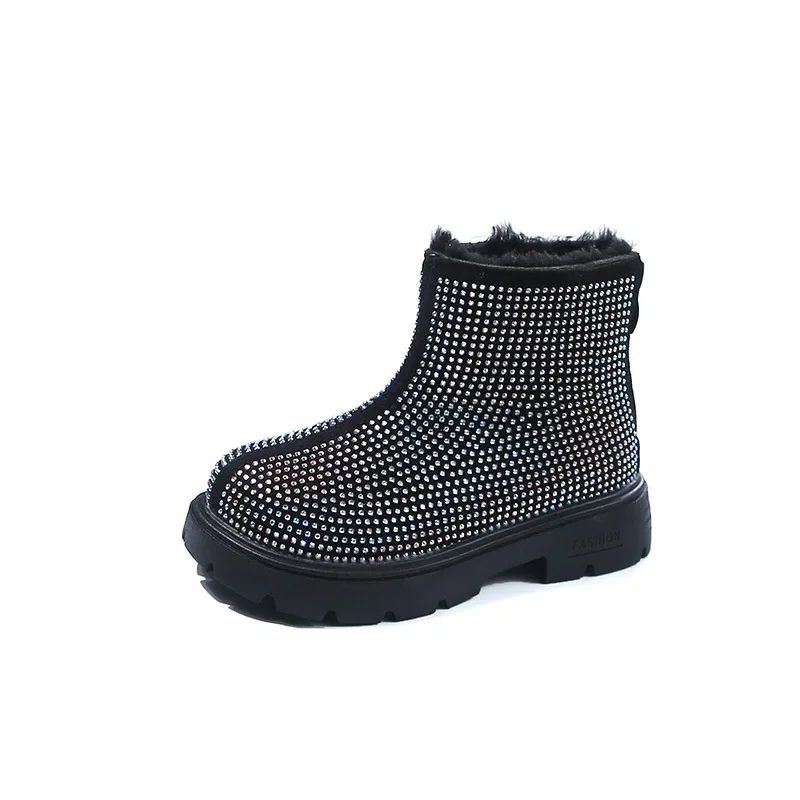 Fashion Girl Shoes New Versatile Comfort Ankle Boots Soft Sole Anti Slip Casual Rhinestone Winter Boot Warm Princess Kids Shoes - Image 5