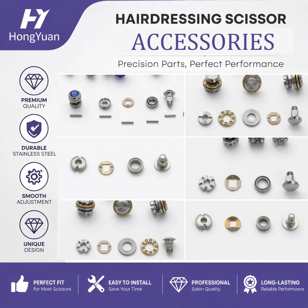 

8 Mixed Styles Bearing Screws 80Pcs For Barber Hairdressing Salon Hair Scissors Replacement Repair Accessories