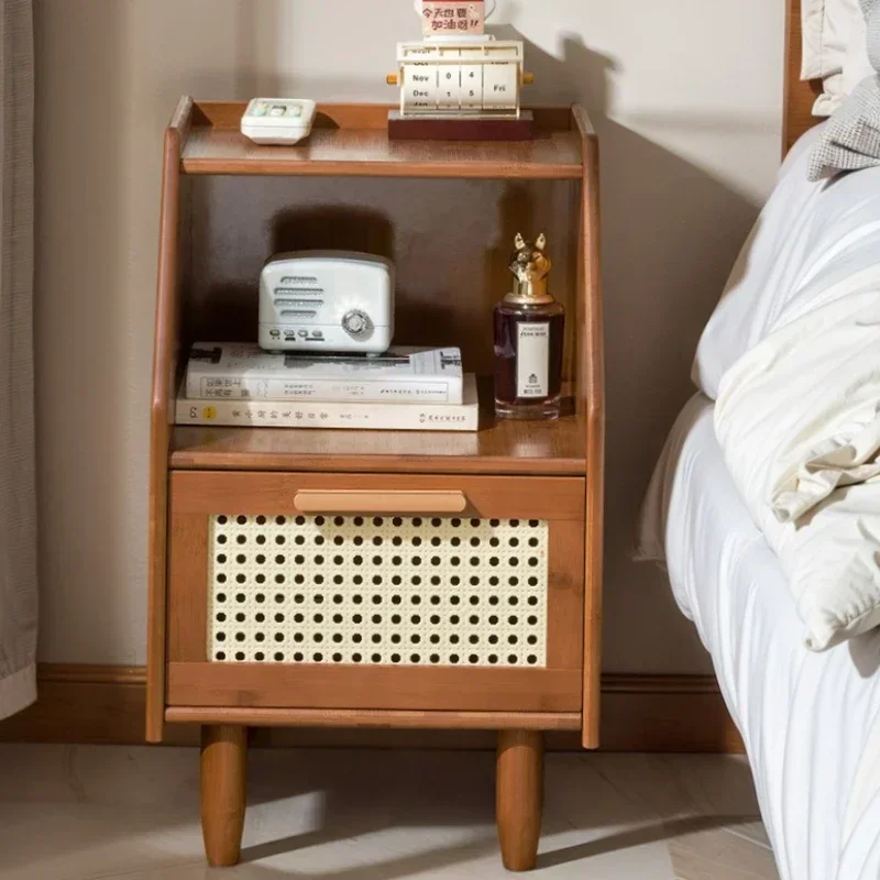 Multi-functional Medieval solid wood bedside table Simple modern bedside bedroom Mini new Chinese log Small storage locker
