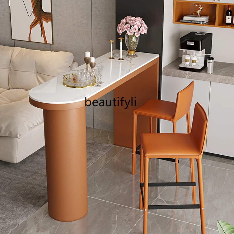 Saddle Leather Bar Counter Modern Home Leisure Water Bar Living Room Partition Long Table Narrow Balcony