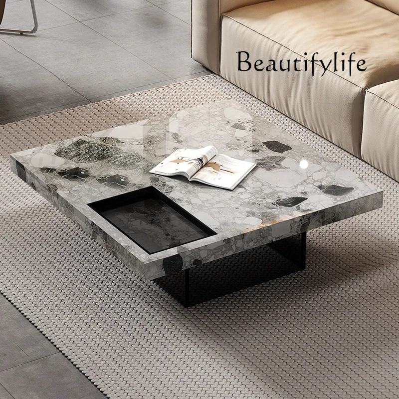 

marble square coffee table Italian minimalist small apartment coffee table