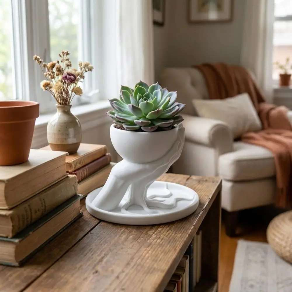3D Printed Tree Hand Shape Succulent Pot Marble Texture Unique Hand Held Flowerpot Decorative Plastic Plant Pot Indoor