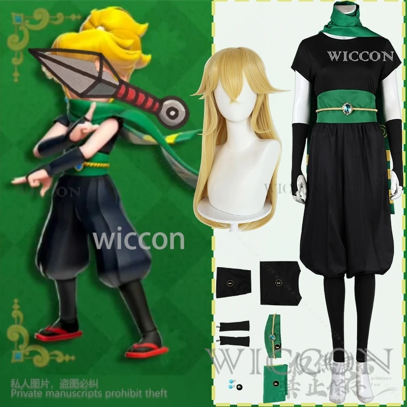 

Game Princess Cosplay Anime Japanese Ninja Uniform Black Jumpsuit Green Cloak Props Y2K Wigs Cute Jirai Kei Girls Kid Customized