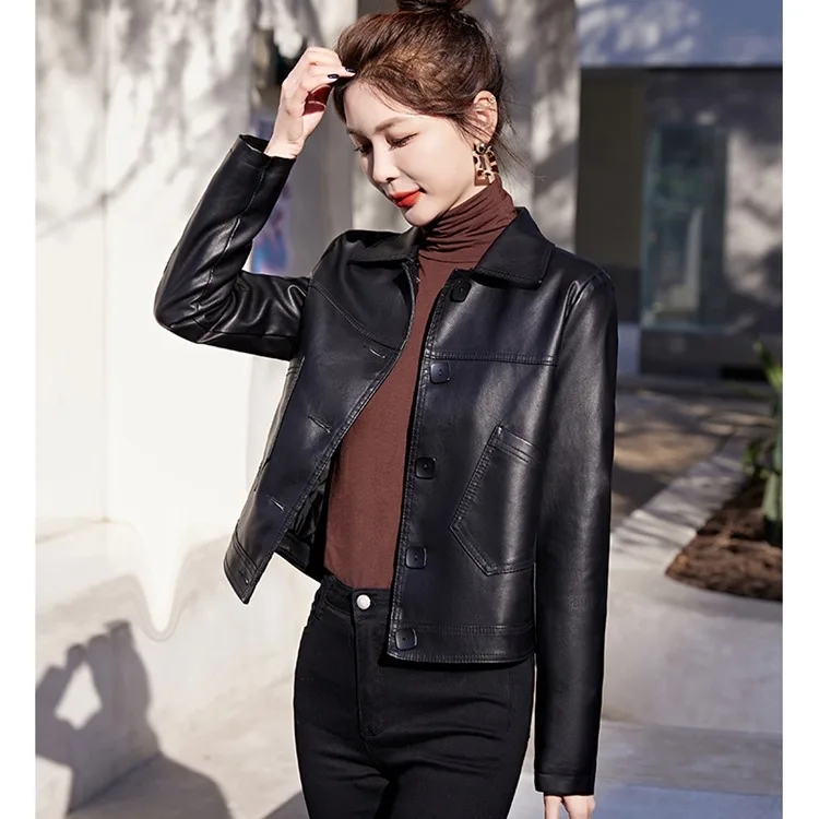   Ning جلد طبيعي Jaet المرأة ort Sle 2025 جديد ربيع الخريف Faion سليم صالح دراجة نارية eep معطف جلد