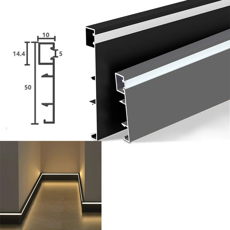 H50mm LED Skirting Board Aluminum Baseboard Profile with Backlight Bedroom Living Room Hallway Corner Decorative Lighting Strip