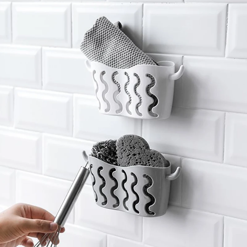 Kitchen Sink Sponge Holder Suction Cup Sink Organizer Rag Drain Rack Bathroom Punch-Free Toothpaste Toothbrush Storage Holder