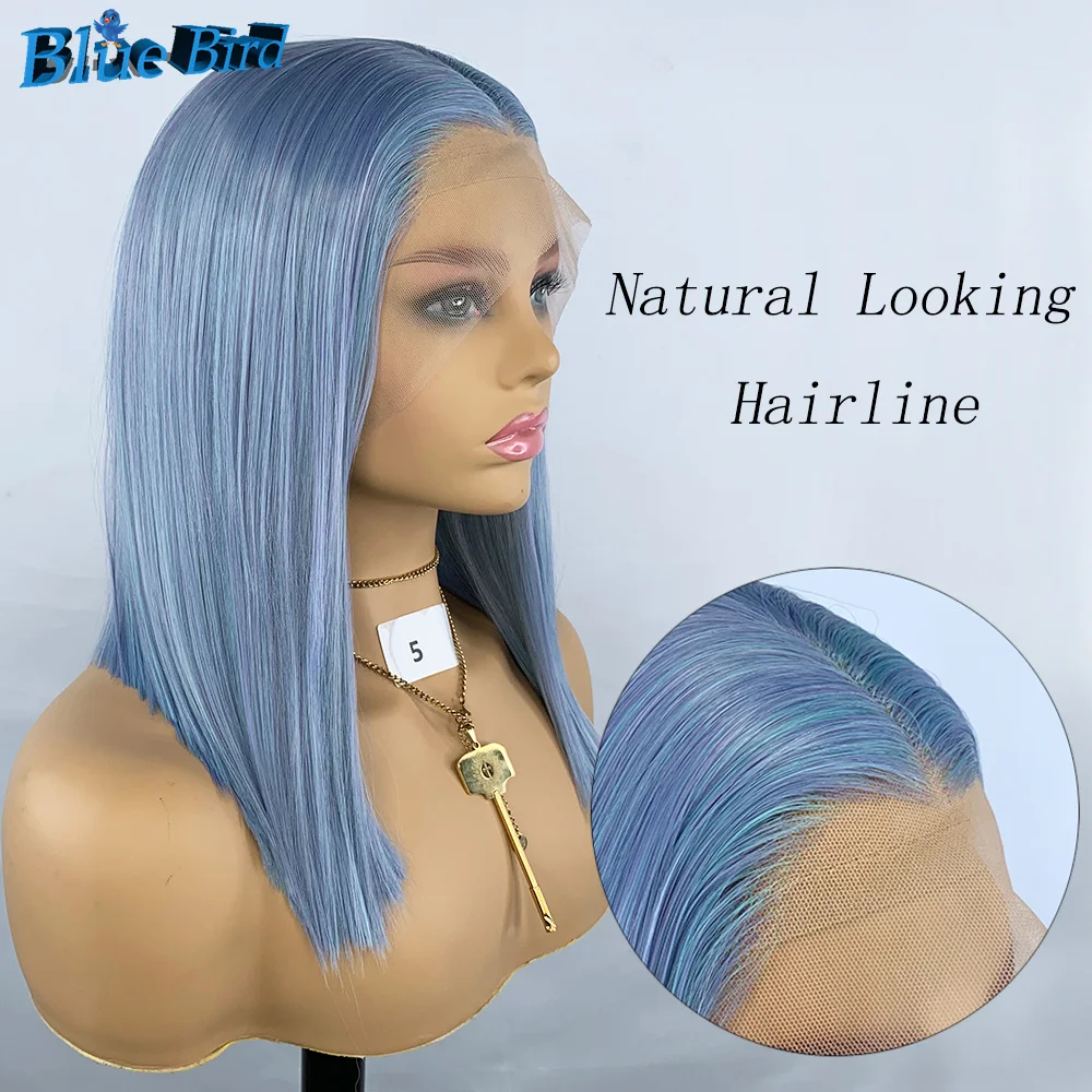 BlueBird Short Blue Bob Wigs Synthetic Hair 13x3 Lace Front Wigs for Women Mixed Color Heat Resistant Glueless Wig Daily Used