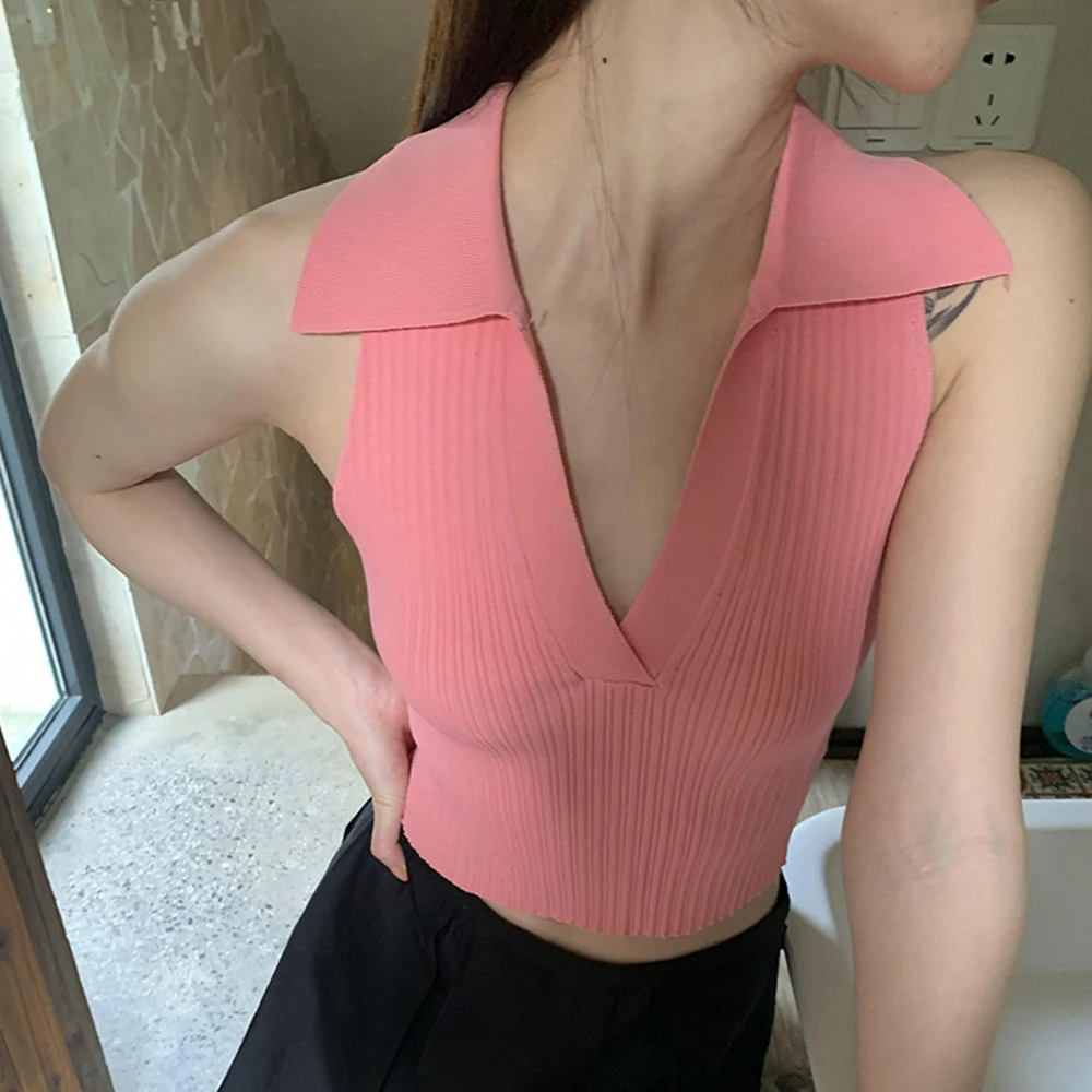 S-XL Polo Tops For Woman Off Shoulder Crop Sleeveless Cami Omighty Camisole Solid Color Slim Fit Camis For Women Crop Top