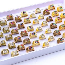 10Pcs/Lot Fashion Punk Full Rhinestone Geometric Square Ring For Men Women Zircon Luxury Finger Jewelry Party Gift Mix Color