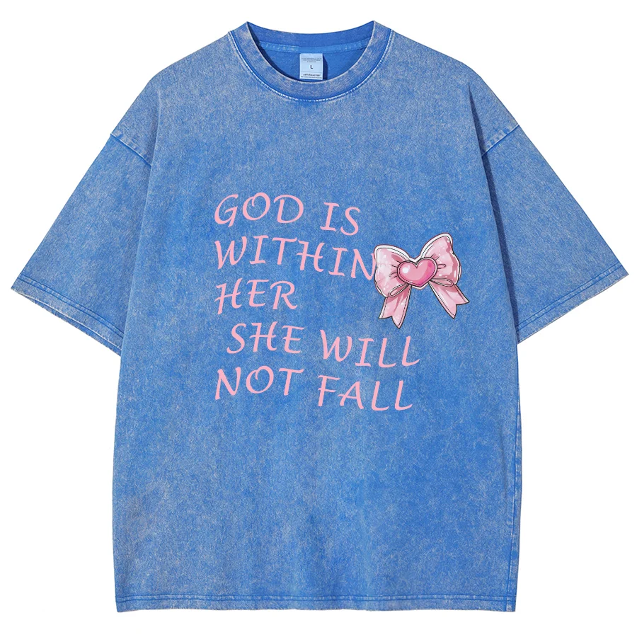 God Is Withit Her Letter Print Loose T-Shirt Women's 2024 Vintage Snowflake Short Sleeve For Unisex Cotton Hip Hop Tops